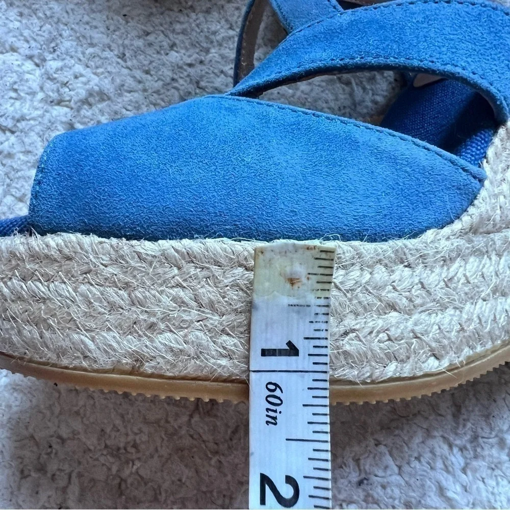 Kanna: Sky Blue Suede Espadrille Ankle Buckle Wedges NWOT Size 39